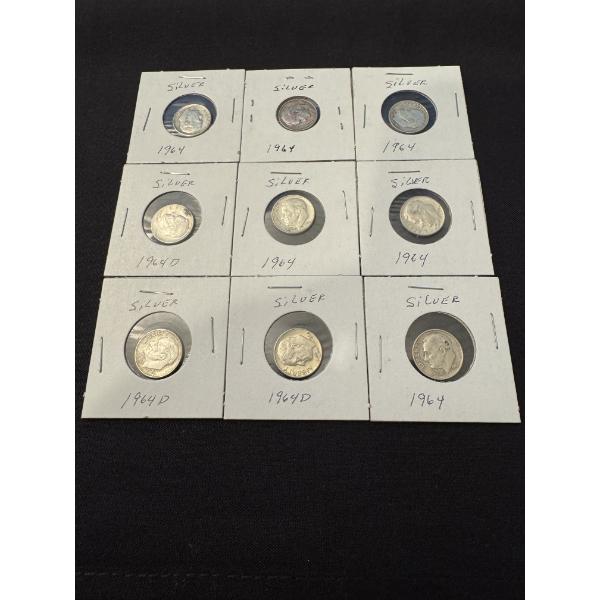 9 - Exceptional 1964 United States Roosevelt Silver Dimes - All Mint Condition