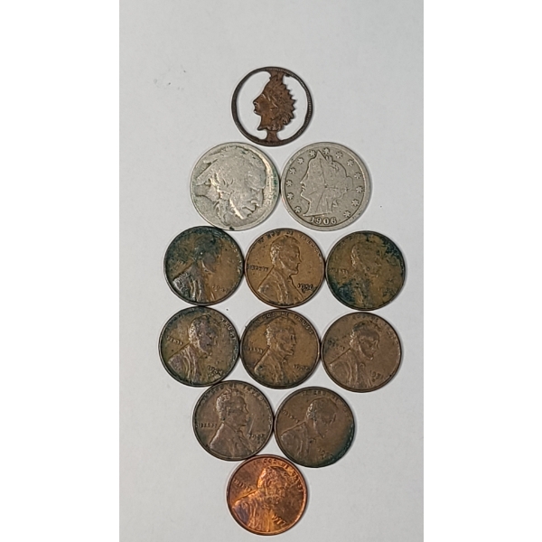 Assorted U.S Coins & Cut-Out Indian Head Cent - Face Value: $0.19