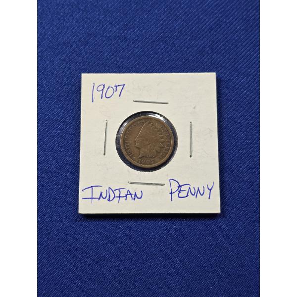 1907 United States Indian Head Cent Penny - Excellent Condition