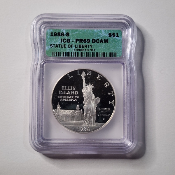 ICG PR69 DCAM GRADED 1986-S United States 90% Silver Statue of Liberty Commemorative Dollar 