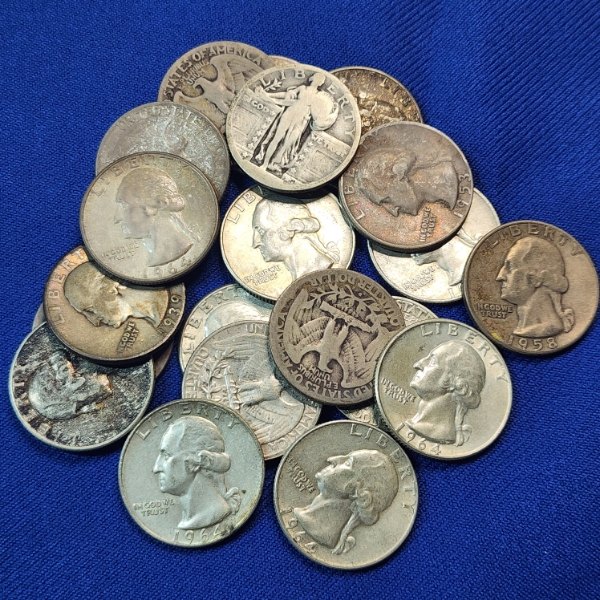 Lot of 20 Assorted Years 90% SILVER U.S. Quarters FV: $5.00