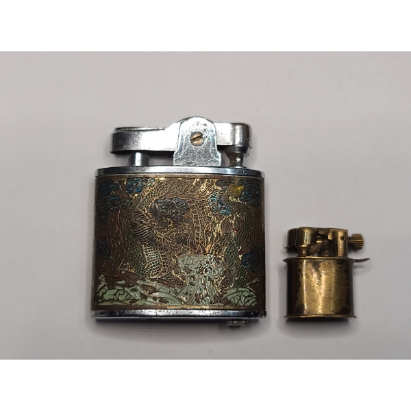 (2) Pocket Lighters -  Vintage Shalco Automatic Lift-Arm Pocket Lighter & Roller Style Lighter