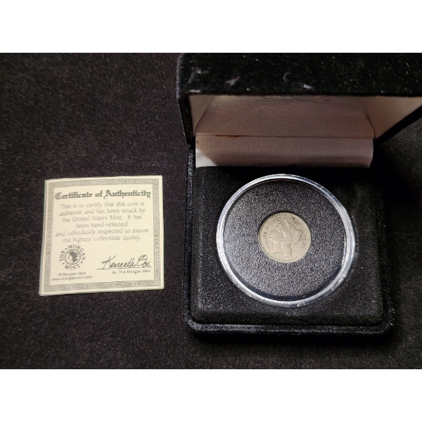 1865 United States Three Cent Coin in Capsule & Display - With COA From Morgan Mint