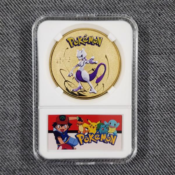 Rare Collectors Pokemon Gold Tone Coin in Slabbed Protector Featuring Mewtwo 