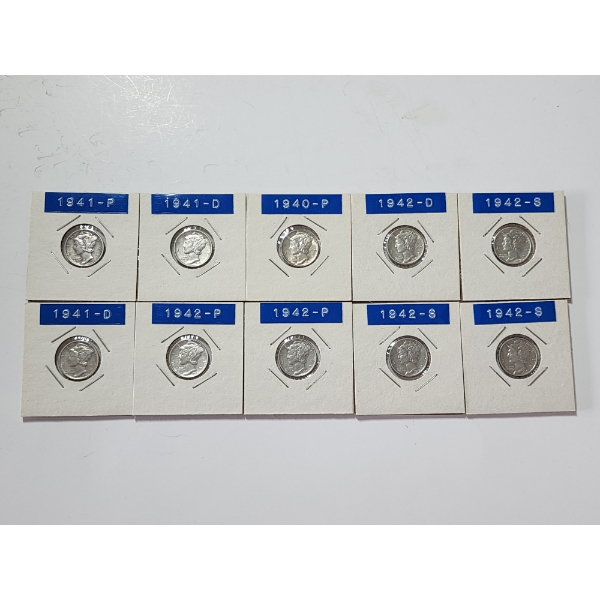 x10 Assorted Years 90% Silver Mercury Dimes FV: $1.00
