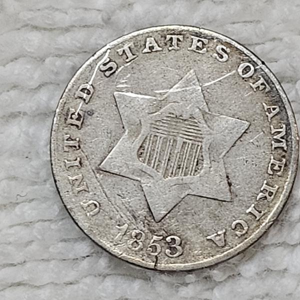 75% Silver 1853 United States Three-Cent piece, commonly known as a "Trime" FV: $.03