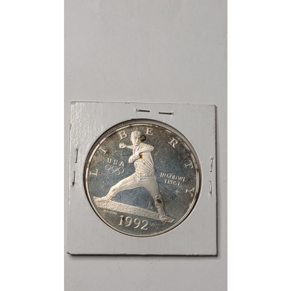 1992-S United States Olympic Baseball 90% Silver Proof Dollar 