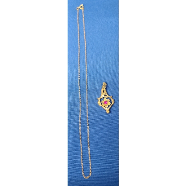 10K Gold Pendant With Pink Stone & Gold Filled Chain - Weights In Photos And Description 