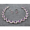 Image 2 : Nice Sterling Silver Jewelry Set Ft. Earrings & Bracelet with Lovely Purple Stones - Weighs 13.7 G
