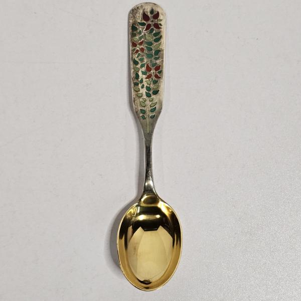 1955 Anton Michelsen Danish Sterling Silver Enamel Poinsettia Christmas Spoon (45.1g)