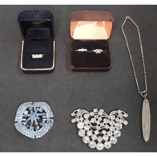 Assorted Costume Jewelry Lot Including Heavy Gold Electroplate Ring Set 