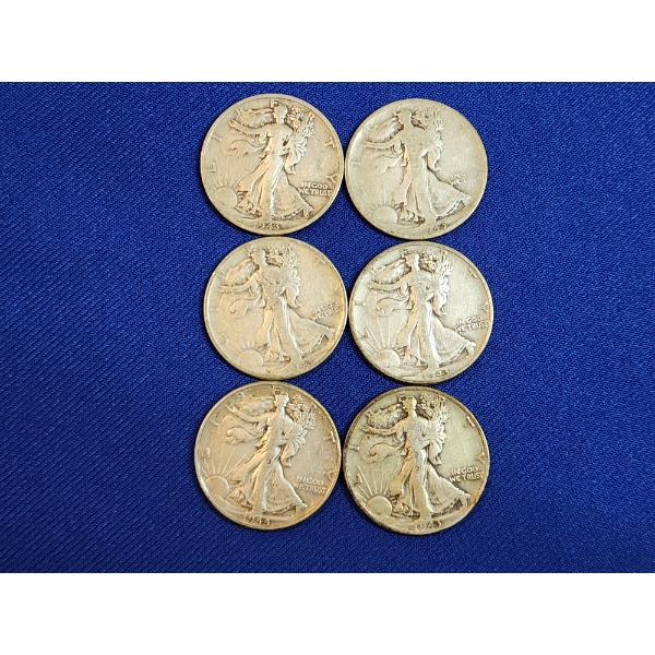 x6 1943/1944 Walking Liberty 90% Silver Half Dollars FV: $3.00