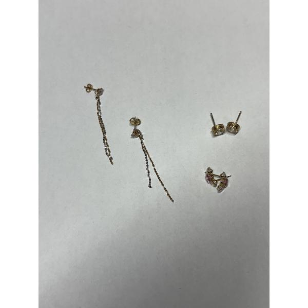 3 Sets of Stunning 14K Earrings - Pink and Clear Earrings - Drop Earrings - and Studs - Total Weight