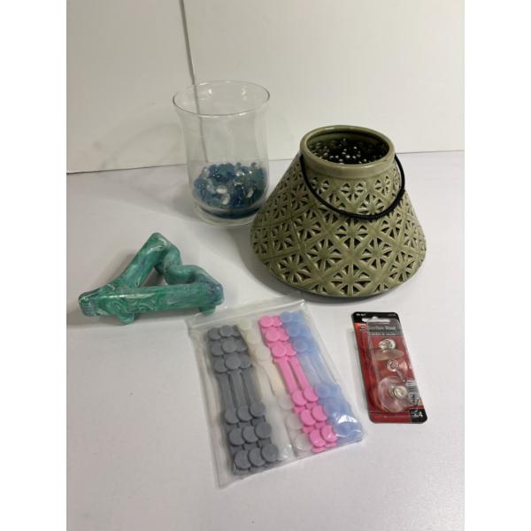 Green Wax Warmer & Hand Massager - Glass Vase with a few Marbles - Blue Colored - Suction Hooks