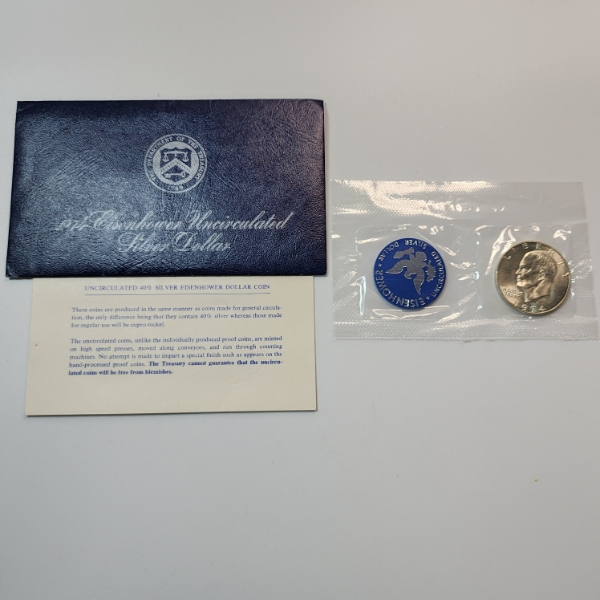 United States Mint 1974 40% Silver Uncirculated Eisenhower Dollar in Original Blue Packaging