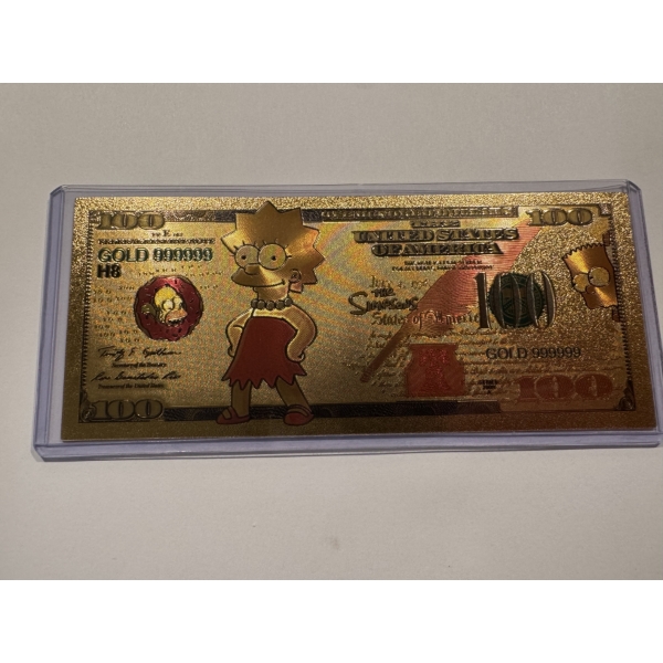 Rare Lisa Simpson Gold Foil .999999 - 24K Gold Note In Protective Holder - Mint Condition