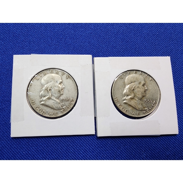 2 Franklin Silver Half Dollars - Years: 1951 and 1957