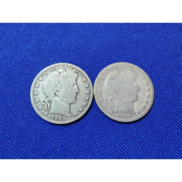 x2 Silver Barber Half Dollars: 1909 and 1904