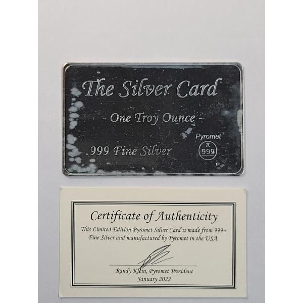 Pyromet 1 Troy Oz .999 Fine Silver Card With COA