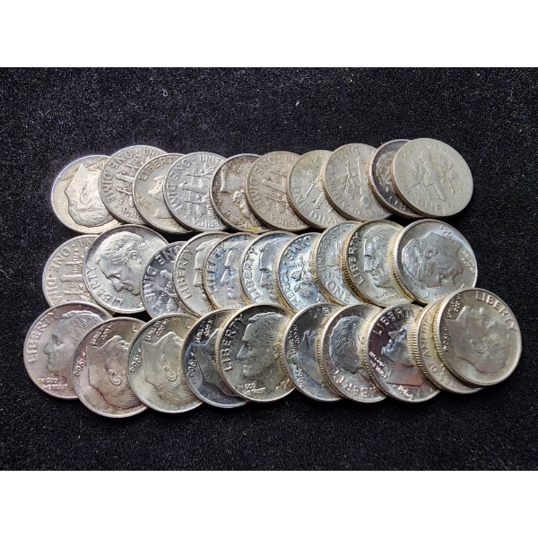 $3 Face Value in Assorted 90% Silver Dimes - Mercury & Roosevelt Dimes - MANY BU!