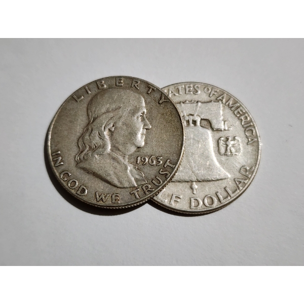Two United States 90% Silver Franklin Half Dollars ~ $1.00 Face Value