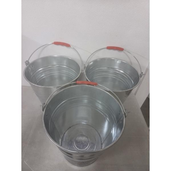 3- Brand New 2.6 Gallon Galvanized Steel Buckets - 10.6 x 9.8 x 7.5