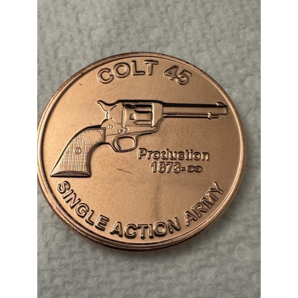 Colt 45 Single Action Army .999 Fine Copper Troy Ounce Coin - Mint Condition - Exceptional Coin