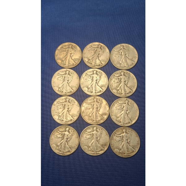 Assorted Years & Mint Marks Walking Liberty 90% Silver Half Dollars - Face Value: $6.00
