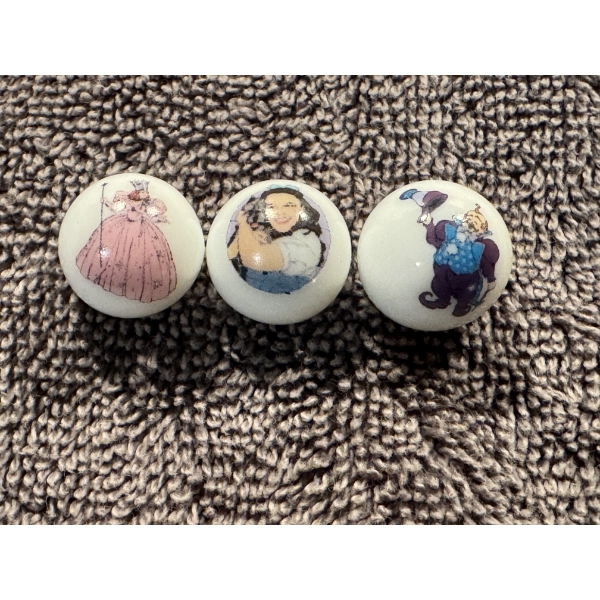 3 - Vintage Wizard of Oz Glass Advertising Marbles