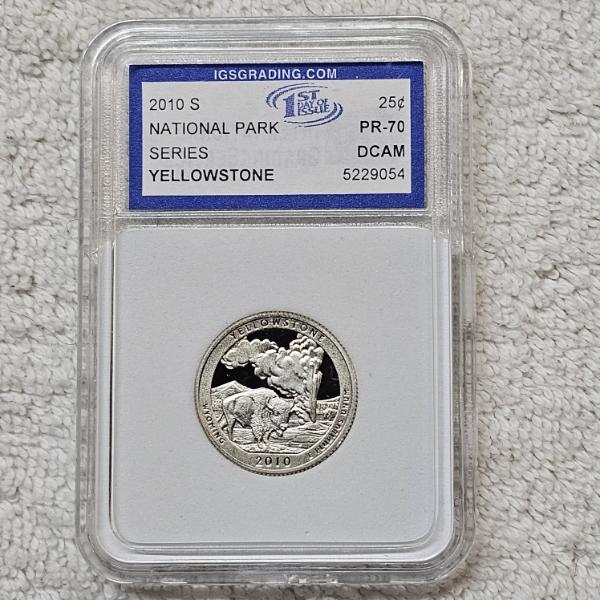 2010-S 90% Silver Yellowstone Quarter certified as PR-70 Deep Cameo (DCAM) by IGS Grading