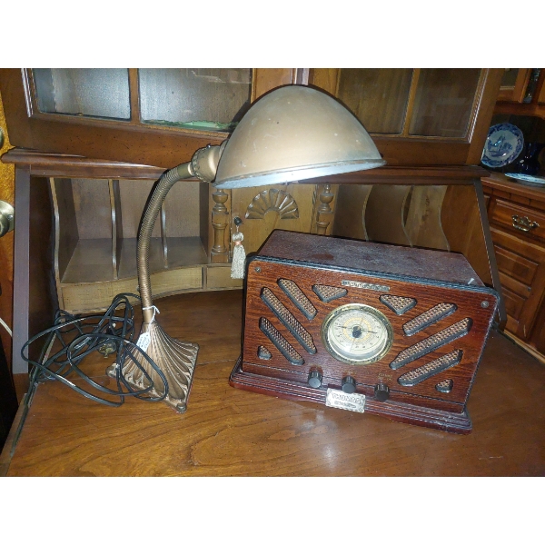 Vintage Radio & Desk Lamp Group As Shown  - Radio Is Reproduction Of Antique Model 