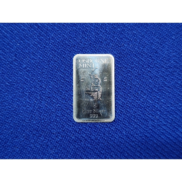 RARE Osborne Mint .999 Fine Silver 1 Gram Bar - Mint Condition
