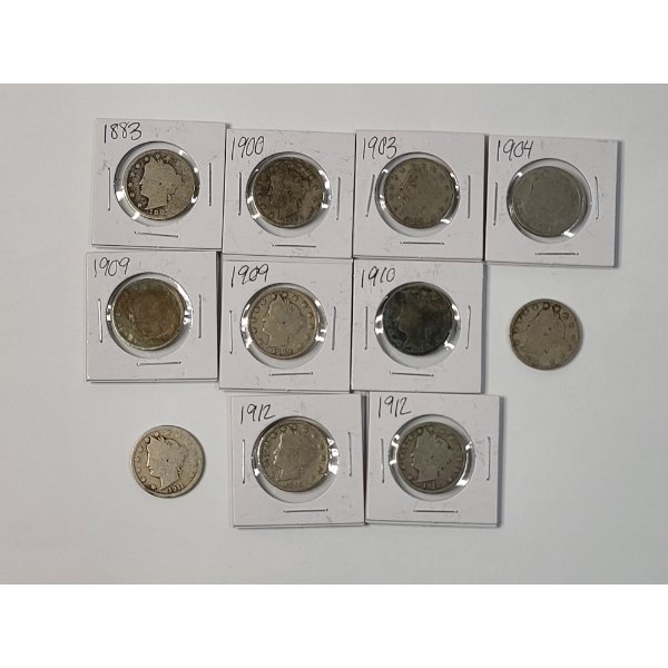 Assorted Years United States Liberty Head "V" Nickels - Face Value: $0.55
