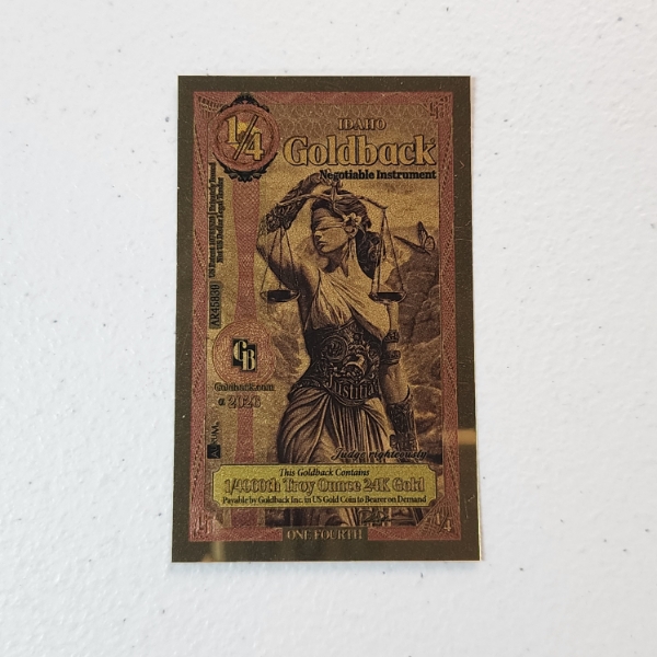 2026 Idaho 1/4 Goldback *Alpha Series* Justitia 1/4000oz 24K Gold Foil Note