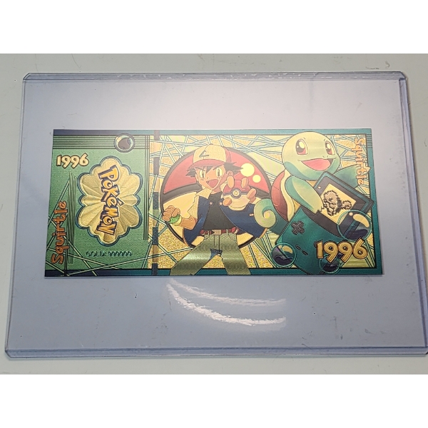 RARE 1996 Pokémon 999999 Gold Foil Note - Squirtle - Mint Condition in Protective Holder            