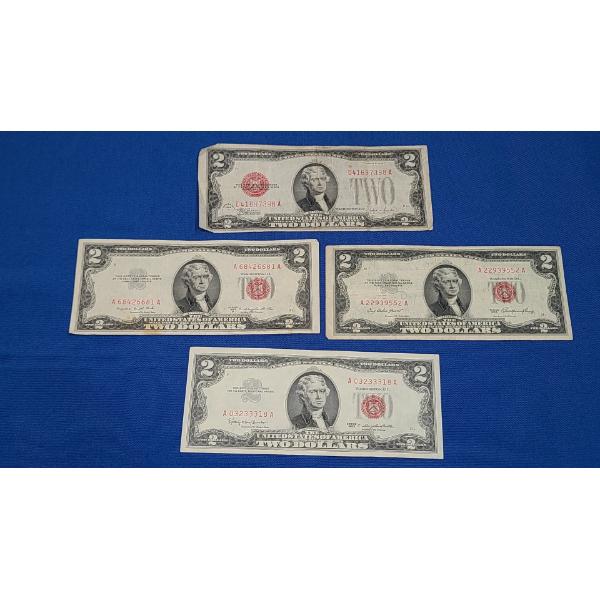 (4) Red Seal $2 Notes - Series 1928 F, 1953, 1953 B, 1963