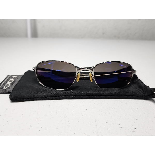 Polarized Oakley Wire Frame Sunglasses Blue/Purple Lenses Chrome Silver Frame - With Microfiber Bag