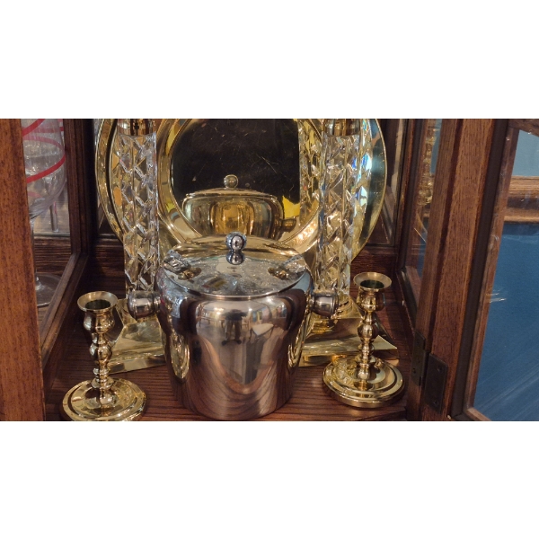 Shelf With Brass Stainless & Crystal Pieces As Shown - See Pic