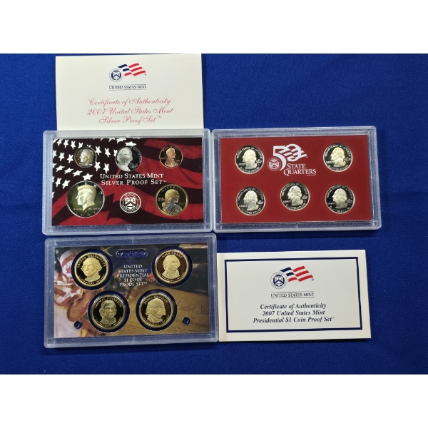 2007 U.S. Mint Silver Proof Set - Presidential $1 Coin Proof Set - 50 State Quarters- 14 Coins Total