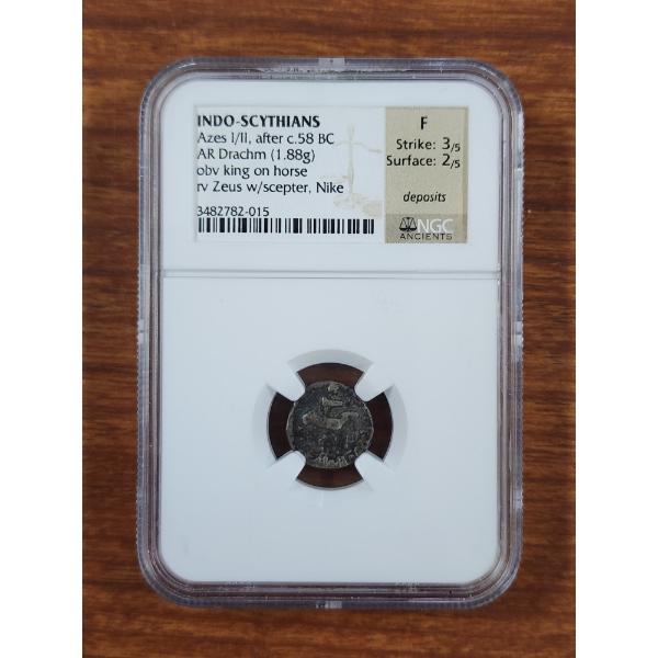 NGC Ancients Indo-Scythians Azes I/II, after c.58 BC - AR Drachm Ancient Coin in Graded Slab!