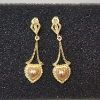 Image 2 : 14K Gold Two-Tone Rose & Yellow Gold Heart Dangle Earrings - Total Weight: 3.0g