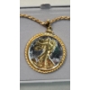 Image 3 : 1943 90% Silver Walking Liberty Half Dollar With 24K Gold Plating In Bezel On 24" Chain