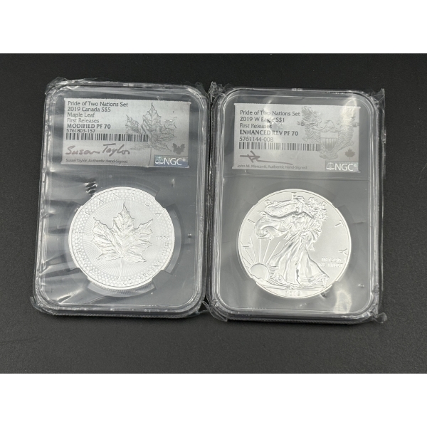 NGC Modified PF70 Pride of Two Nations Set & NGC Enhanced Rev PF70 Pride of Two Nations Set - SIGNED