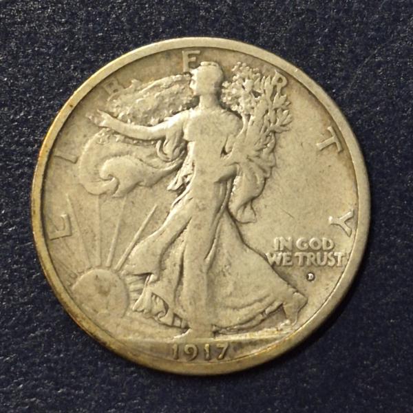 RARE 1917 D on Obverse Walking Liberty Half Dollar 90% US Silver Coin - Circulated - See Pics