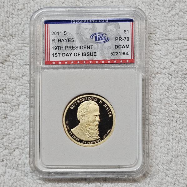 2011-S Rutherford B. Hayes Presidential Dollar Proof Coin graded PR-70 by IGS with CoA