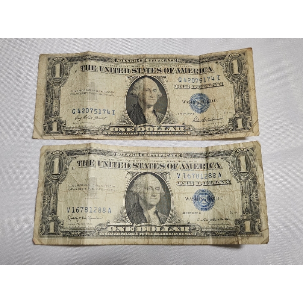 x2 U.S. Blue Seal $1 Silver Certificates: 1935-F and 1957-B