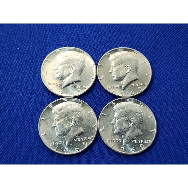 x4 Assorted Years 40% Silver Kennedy Half Dollars - FV: $2.00