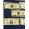 Image 4 : United States two-dollar bills featuring a Red Seal (3) - $5 Red Seal notes (2) - 1953- 1953A (2) 