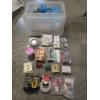 Image 1 : Large Storage Container With New Hardware Items Including Wire, Cords, Filters, Electrical Testers &
