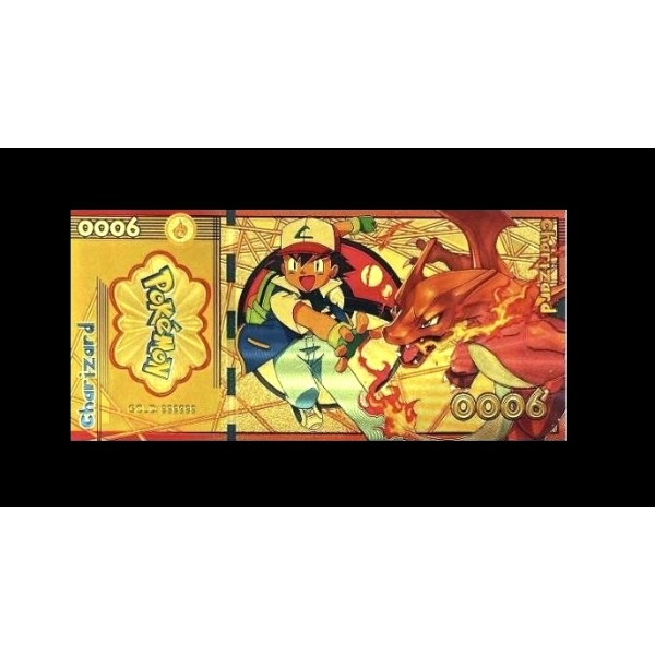 Pure 24k .999 Gold Foil POKEMON "CHARIZARD" Note - Mint - NEW SERIES - Processed in Pure GOLD